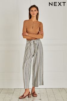 Pantalons courts à taille nouée en lin mélangé (C32759) | €13