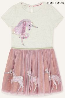 Monsoon Disco Kurzärmeliges Kleid mit Einhorndesign, Pink (C32948) | 48 € - 54 €