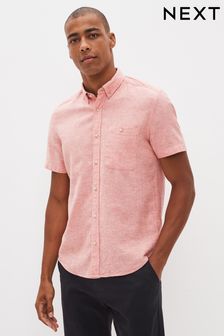 Hell Orange - Regular - Linen Blend Short Sleeves Shirt (C33070) | 38 €