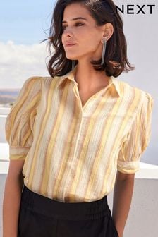 Yellow and Cream Metallic Stripe Short Sleeve Shirt (C33273) | €15