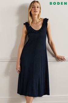 Boden Blue Frill Neck Knitted Midi Dress (C33310) | $260