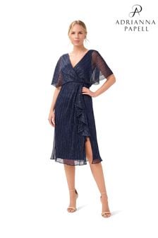 Adrianna Papell Blue Metallic Crinkle Dress (C33400) | BGN499