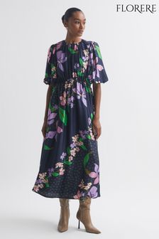 Florere Floral Puff Sleeve Midi Dress (C33450) | AED1,375