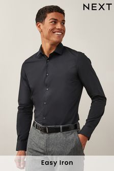Black Slim Fit Easy Care Single Cuff Shirt (C33750) | 120 zł