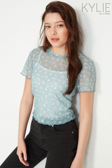 Kylie Teen Green Ditsy Floral Mesh Short Sleeve Top (C33844) | €7