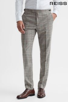 Reiss Oatmeal Rowhill Wool-Blend Checked Trousers (C33901) | LEI 1,386