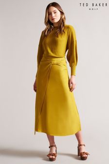 Ted Baker Jaune Yellow Asymmetric Twist Midi Slip Skirt (C34047) | €191