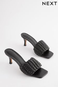 Black Signature Leather Padded Weave Mules (C34103) | 45 €