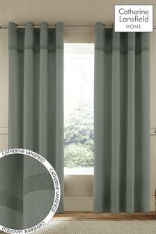 Catherine Lansfield Green Melville Woven Texture Cotton Eyelet Unlined Curtains (C34106) | €28 - €68