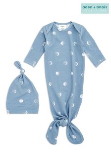 Aden + Anais Blue Comfort Knit Knotted Gown Plus Hat Set (C34246) | 13.50 BD