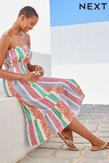 Srednje dolga poletna obleka z večbarvnimi črtami (C34436) | €19