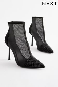 Black Bling Toe Ankle Mesh Boots (C34553) | €35