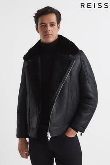 Reiss Black Aka Sherpa Suede Jacket (C34581) | $1,645