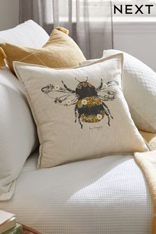 Ochre Yellow Embroidered Bee Cushion (C34740) | €8.50