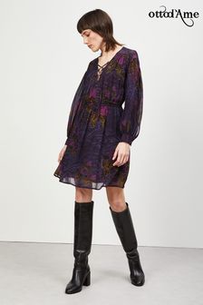 ottod'Ame Purple Tie Front Printed Mini Dress (C34861) | €104