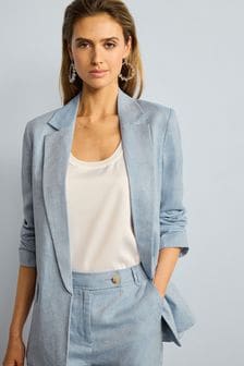 Blue Linen Blend Single Breasted Blazer (C34969) | $76