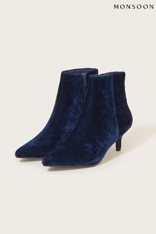 Monsoon Blue Velvet Kitten Heel Boots (C35176) | 205 zł