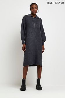 River Island Grey Zip Knit Midi Dress (C35195) | €27