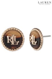 Lauren Ralph Lauren Gold Tone Logo Tortortoiseshell Stud Earrings (C35481) | 57 €