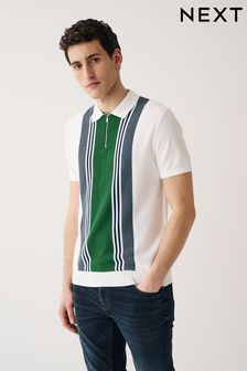 White/Green Knitted Stripe Polo Shirt (C35575) | $56
