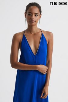 Reiss Cobalt Blue Mila Petite Embellished Strap Midi Dress (C35684) | $579