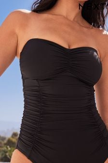 Black Tummy Control Ruched Bandeau Swimsuit (C35711) | TRY 983