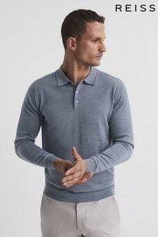 Reiss Denim Melange Trafford Merino Wool Polo Shirt (C35712) | LEI 809