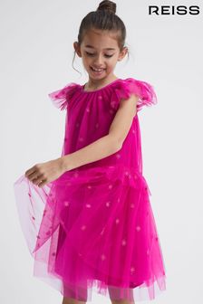 Reiss Bright Pink Fifi Senior Tulle Embroidered Dress (C35876) | OMR56