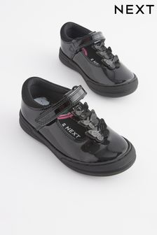 أسود لامع - حذاء مدرسي جلد بحزام علوي شكل T فراشة للأطفال الصغار (C35981) | 16 ر.ع - 19 ر.ع