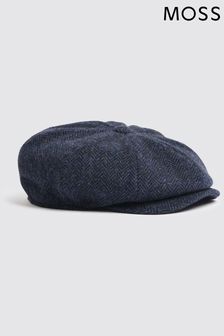 MOSS Blue Harris Tweed Herringbone Baker Boy Cap (C36079) | €44