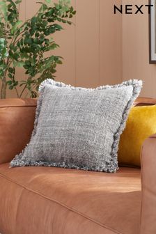 Grey 50 x 50cm Harlston Textured Fringe Cushion (C36157) | 98 QAR