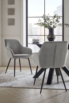 Set of 2 Soft Velvet Mid Grey Black Leg Hamilton Arm Dining Chairs (C36171) | €365
