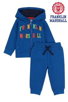 Set Franklin & Marshall albastru cu bluză cu logo și fermoar și pantaloni sport (C36224) | 234 LEI
