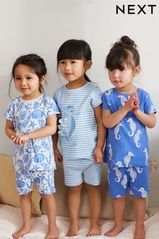 Blue Seahorse Short Pyjamas 3 Pack (3-16yrs) (C36346) | €33 - €40