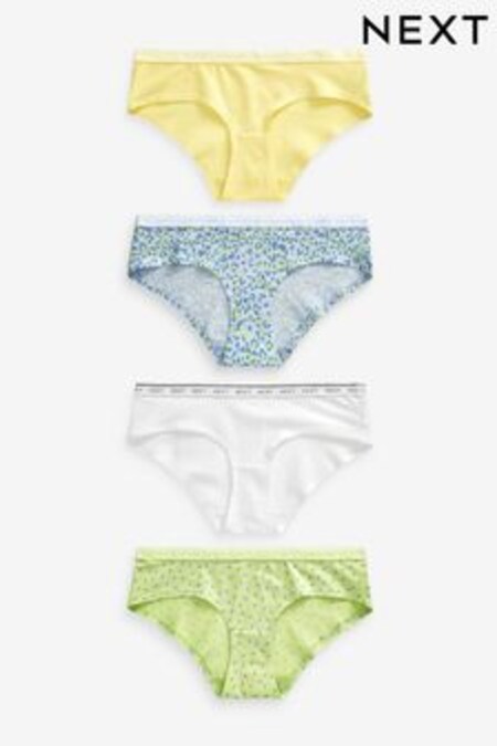 Green/Yellow Short Cotton Rich Logo Knickers 4 Pack (C36573) | KRW25,400