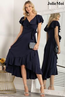 Jolie Moi Blue Alleigh Frill Maxi Dress (C36846) | $112