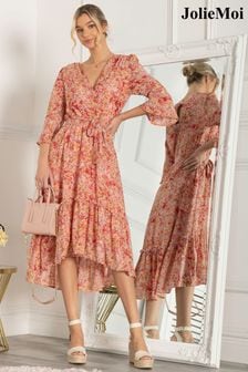 Jolie Moi Pink Geelan Tiered Hem Midi Dress (C36942) | €32