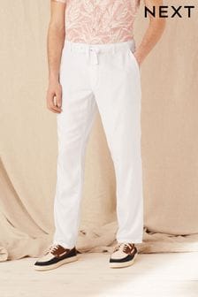 White Linen Blend Drawstring Trousers (C37079) | 119 zł