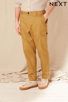 Tan Brown Linen Blend Cargo Trousers (C37225) | €13