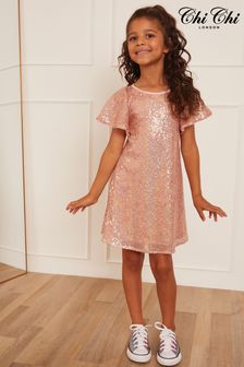 Chi Chi London Pink Sequin Smock Dress (C37363) | OMR29