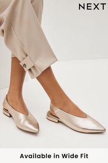 Zlato - Kožené boty bez podpatku s otevřenou patou Forever Comfort® (C37486) | 1 415 Kč