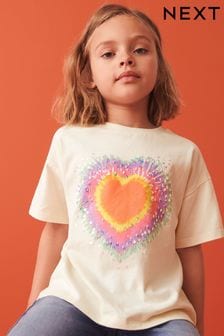 Ecru White Sequin Tie Dye Heart T-Shirt (3-16yrs) (C37542) | KRW19,200 - KRW29,900