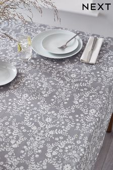 Grey Floral Wipe Clean Tablecloth (C37545) | $36 - $42