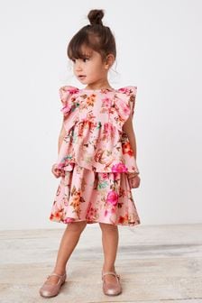 Pink Floral Tiered Ponte Occasion Dress (3mths-7yrs) (C37616) | €18 - €21