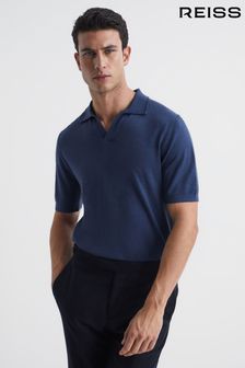 Reiss Azure Duchie Merino Wool Open Collar Polo Shirt (C37871) | SGD 243