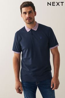 Navy Blue/ Pink Space Dye Collar - Piqué-Poloshirt in Regular Fit mit Zierstreifen (C37926) | 31 €
