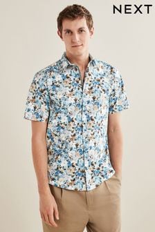 Blue Neutral Floral Regular Fit Short Sleeve Printed Trimmed Shirt (C37949) | 43 €
