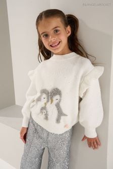 bel božični pulover z bleščicami Angel & Rocket Clara Penguin (C37968) | €21 - €23