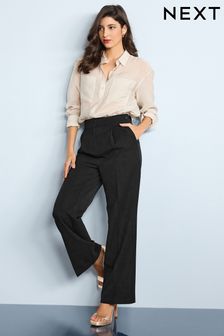 Črna - Krojene hlače s širokimi hlačnicami in steklenimi stenicami (C38350) | €34