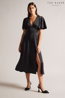 فستان متوسط الطول أسود ستان Immie من Ted Baker (C38441) | 1,295 د.إ